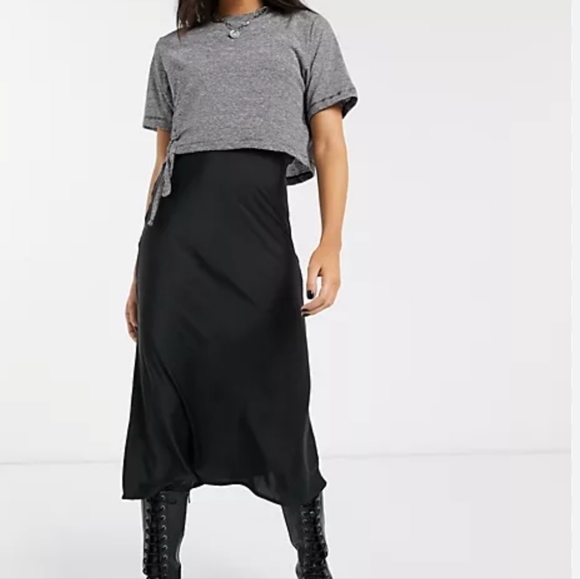 All Saints Benno Line Stripe tee with slip dress - Picture 3 of 7